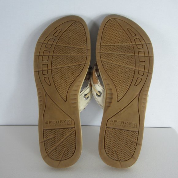 Sperry Top Sider 7.5 Ivory Beige Leather Flip Flop - Picture 9 of 11